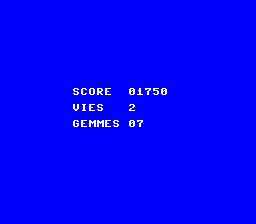 Écran de la PC Engine : SCORE 01750, VIES 2, GEMMES 07