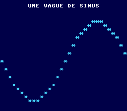 Écran de la PC Engine : UNE VAGUE DE SINUS, une période de sinus dessinée en étoiles