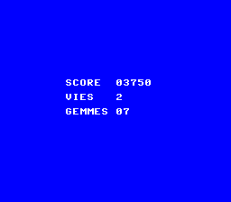 Écran de la PC Engine : SCORE 03750, VIES 2, GEMMES 07